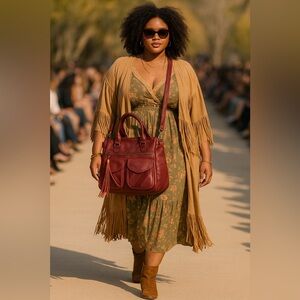 Tote -  Burgundy Vegan Leather & Suede Tassel Tote – On-Trend for 2025!